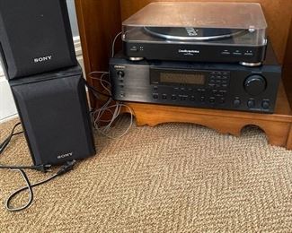 AudioTechnica Turntable with an Onkya Amplifier and Sony Speakers