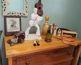 Huge chalk Elvis "Hound-doggin"" and other interesting finds on nice dresser