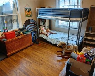 Bunk Beds, cedar chest, toys