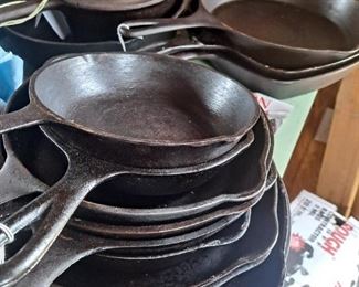Large collection of USA Cast Iron Cooking pieces