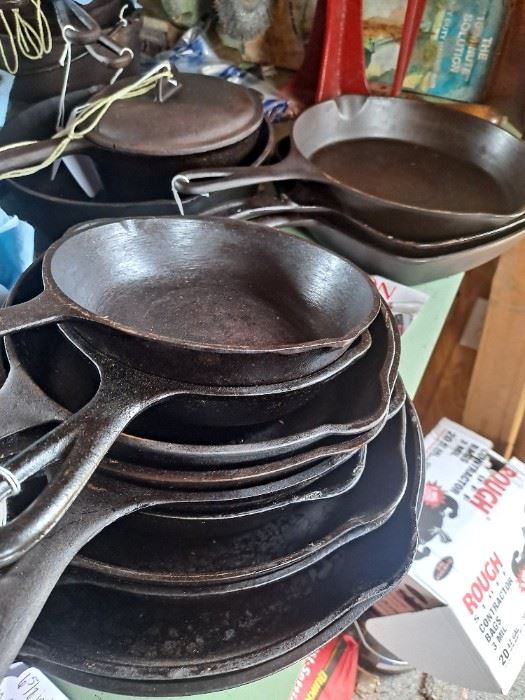 Large collection of USA Cast Iron Cooking pieces