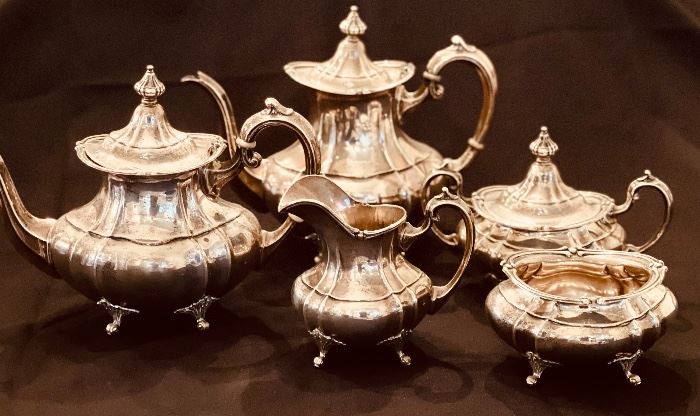 Fisher Sterling Silver 5 pc. Tea Set.  “Footed Duncan”