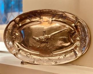 Antique Kayserzinn German Pewter Tray- Pheasants #4342
(16w x 10h) 
