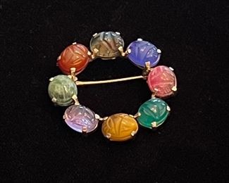 14k Multi Gemstone Scarab Pin