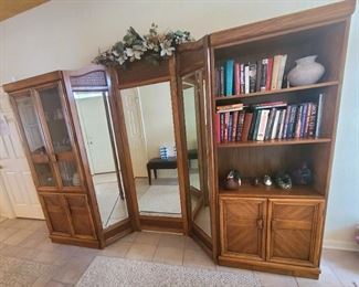 1 of 4 Wall Unit wth 2 shelving units and 3 fold Mirror Unity