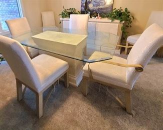 1 of 4 Glass Top Dinning room table, 6 Chairs and Buffet