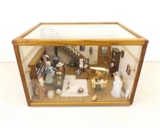 Large Hand Made Encased Sewing Parlor Diorama w/Access Panel
