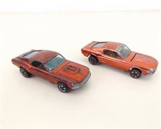 2 Original Hot Wheels Redlines "Custom Mustang" Red and Magenta Variations
