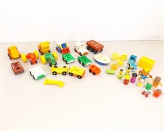 Lot of Misc Vintage Fisher Price etc. Toy Cars and People
