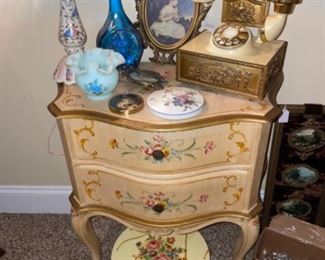 Vintage French Tole Painted Nightstand/ Side Table