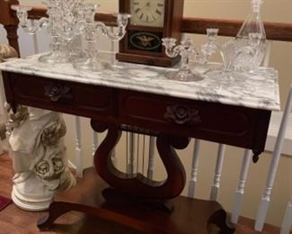 Beautiful Mahogany Harp Table with Marble Top