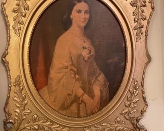 Vintage Wood Framed Victorian Lady Picture