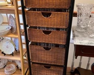 Wicker & Metal storage cabinet with drawers