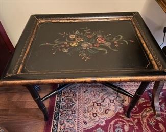 Tole Painted Black Table