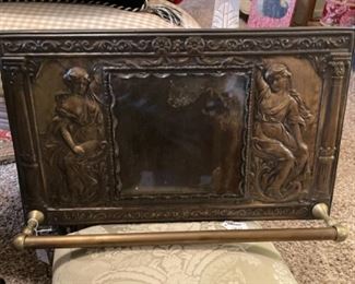 Antique Shaving Mirror with Brass Towel Bar