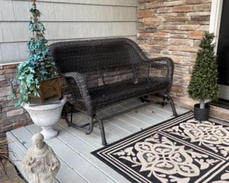 2 Matching Wicker Loveseats& Concrete Statue