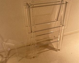 Lucite Magazine Holder and Tray Tables with Stand