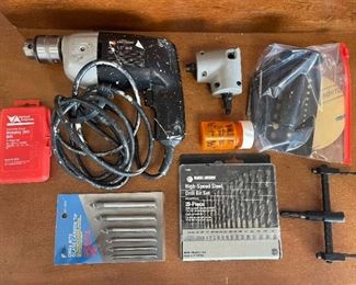 Black & Decker 1/2 Inch Drill with 2 Speed Angle Head Masonry Drill Bit Set Glass Carbide Tip Set High Speed Steel Drill Bit Set 13 Drill Stops & Much More