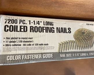 NEW Box of 7200 Piece 1-1/4" Long Coiled Roofing Nails Central Pneumatic Contractor Series Color Fastener Guide 