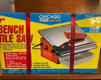 Like New 7 Inch Bench Tile Saw Chicago Electric Power Tools Chrome Plated in Original Packaging