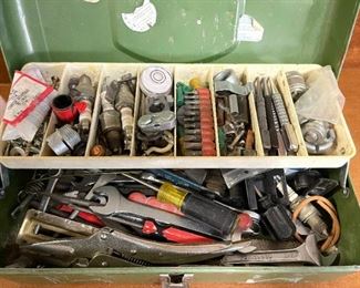 Small Metal Tool Box Full of Various Tools