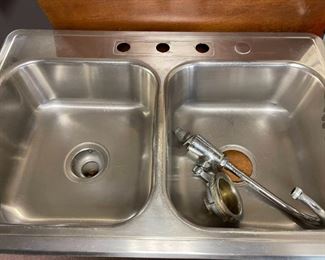 Double Basin Stainless Steel Kitchen Sink With Drain Cover & Faucet