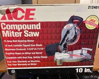 Like New ACE Compound Miter Saw 10 Inch 15 Amp Ball Bearing Motor 10 Inch Carbide Tipped Saw Blade Item 2124014 In Original Packaging