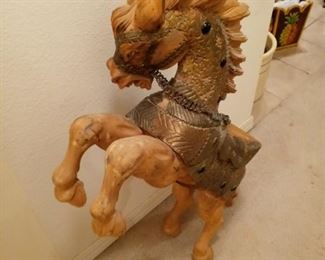 Hand carved wooden horse.  Really nice piece. Slightly damaged ear 