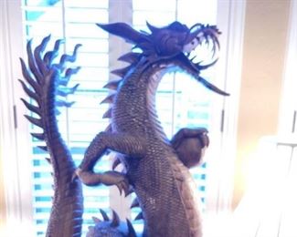 Hand carved wood dragon, 4 ft tall!