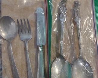 Child Sterling spoon, fork & knife (WFB). Vintage Huckleberry Hound & Yogi Bear Spoons.