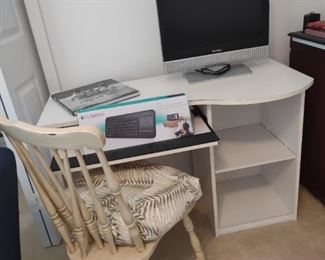 Small desk with keyboard pull out drawer & side storage plus chair