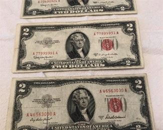 1963, 1953A, And 1953C Red Seal $2 U.S. Notes