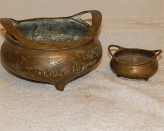 Antique Brass Chinese Tripod Incense Burners