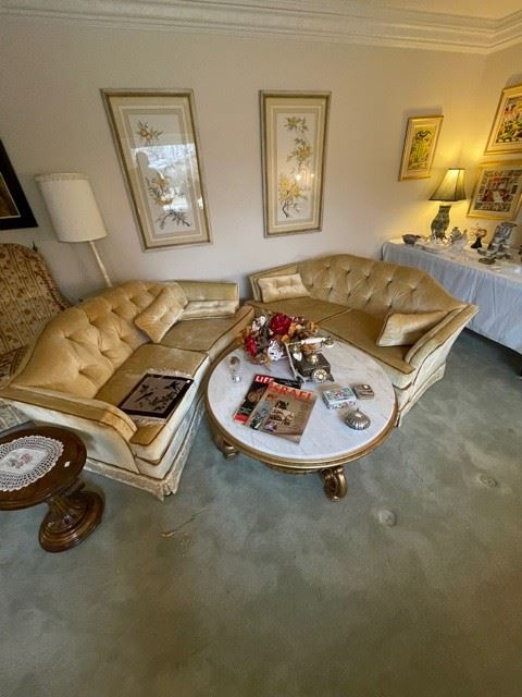 66" midcentury sofas , velvet upholstery custom made by  Baldwin And Pepper 