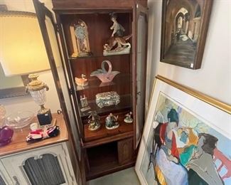 burled wood curio cabinet 