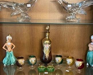 beautiful gold leaf Italian glassware , fun 1950's genie figurines . ( Who needs Christina Aguilera ? You can own your own genie and a bottle)