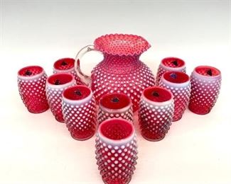 Fenton Hobnail Pitcher and Tumblers