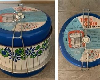 Vintage Tin Litho Triple Decker Food Carrier