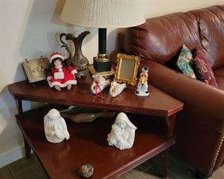 Two Level End Tables, Lamp and Collectibles 