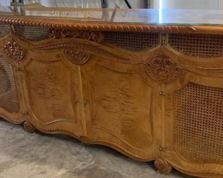 Louis XV-style Wooden Bar W Cane Panels. 114"L x 41"H x 22"D.