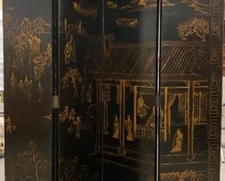 Asian-Themed 4 Panel Room Screen (Lot A). Each screen is 103"H x each panel is 17" W. There are 4 panels.