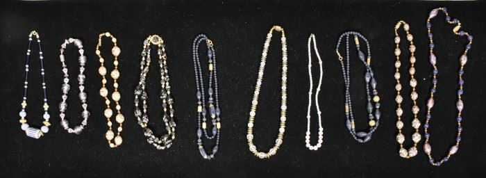 17	Collection of 10 Glass Bead Necklaces	10 glass bead necklaces. Longest necklace: 17" length.
