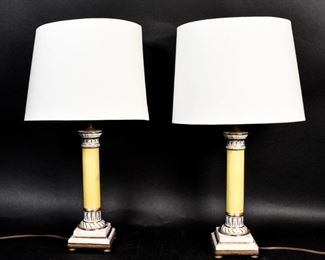 77	Pair of Empire Style Porcelain Lamps	Pair of empire style porcelain lamps with shades. 21" H.
