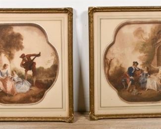 113	Pair of French Lithographs	Pair of French lithographs The Music Lesson and Gander, both signed in the plate, lower center, possibly G. Lauret. Each 17 1/2" x 17 1/2" (with frames each 24" x 24"). Staining and discoloration in margin on Gander; losses to frames.

