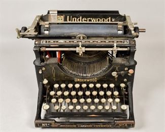157	Underwood No. 4 Typewriter	Underwood Typewriter Company (American, New York, 1895-1963). Underwood Number 4 typewriter. 11"W x 12"D x 8 3/4"H. Untested. Losses and wear.
