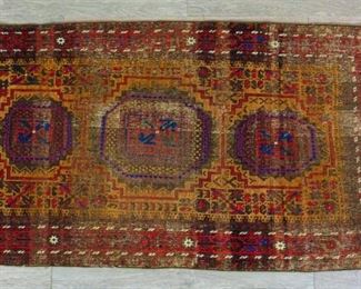 164	Caucasian Rug	Caucasian rug, 3 medallions 5'4 1/2" x 2'10 1/2". Threadbare in Some Areas
