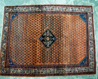 171	Persian Prayer Rug	Persian prayer rug. Fringe, central floral medallion, poppy field area. 4'3" x 3'6"
