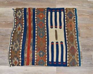 181	Turkish Prayer Rug	Turkish prayer rug. Blue, white and red field. 2'7" x 2'10"
