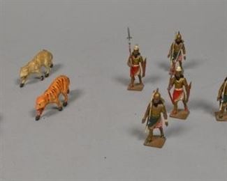 232	England Lead Animals and France Lead Soldiers	5 England lead animals; 4 stamped "England", lion is not stamped. 8 lead toy soldiers, stamped "Made in France".
