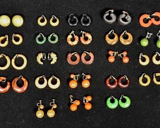 276	Bakelite Earrings 23 Pairs	23 Pairs of vintage Bakelite earrings. 15 clip on,5 screw back and 3 post.
